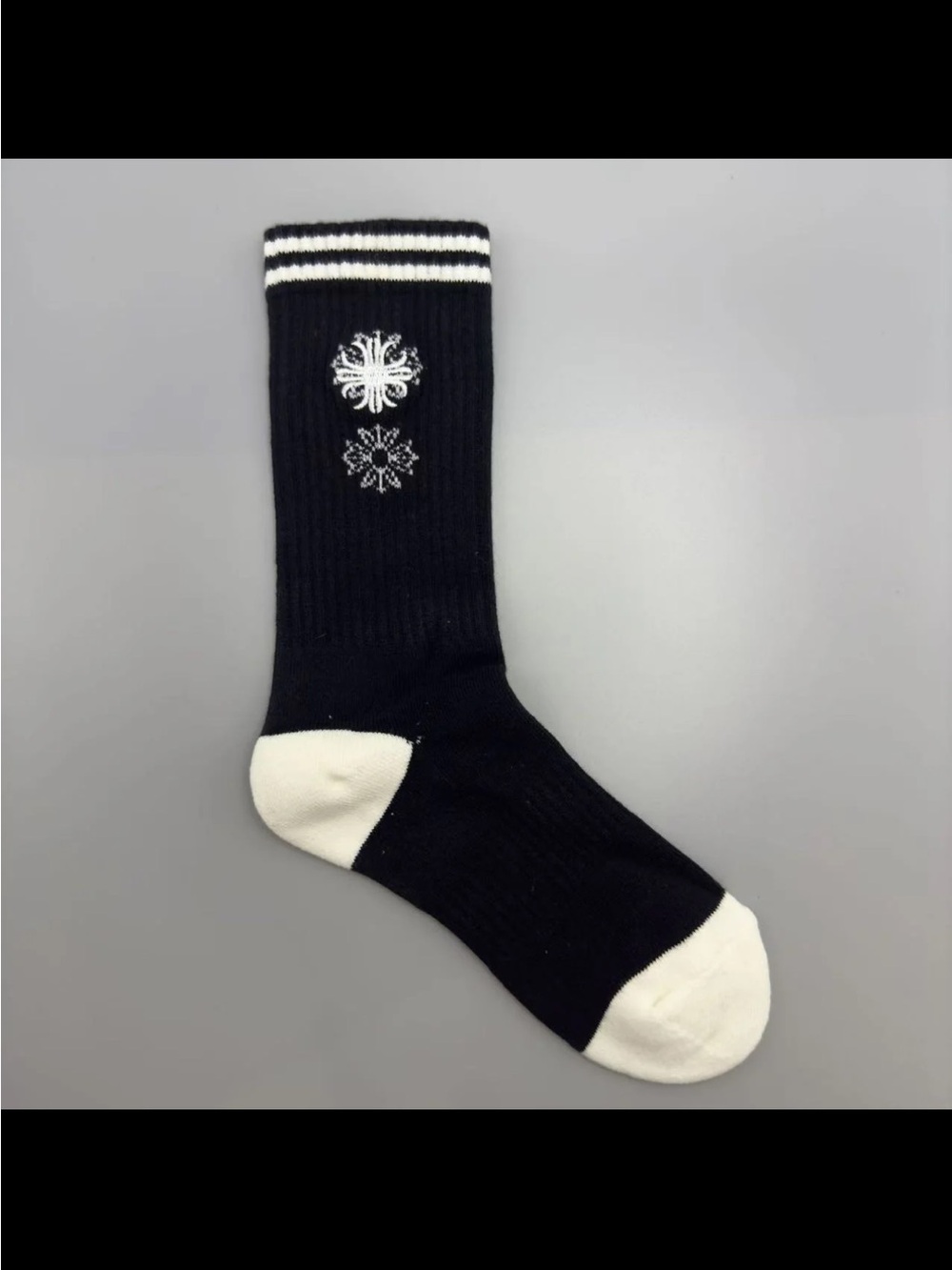 Chrome Hearts Black Crew Socks with White Accents